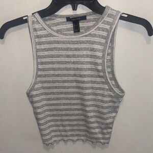 Forever 21 Gray & White Striped Ribbed Crop Tank